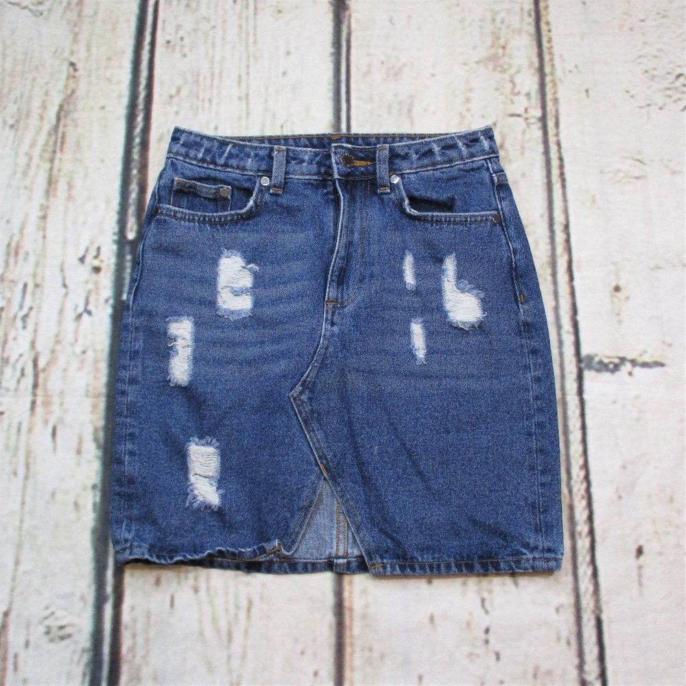 H&M Straight Distressed Jean Skirt